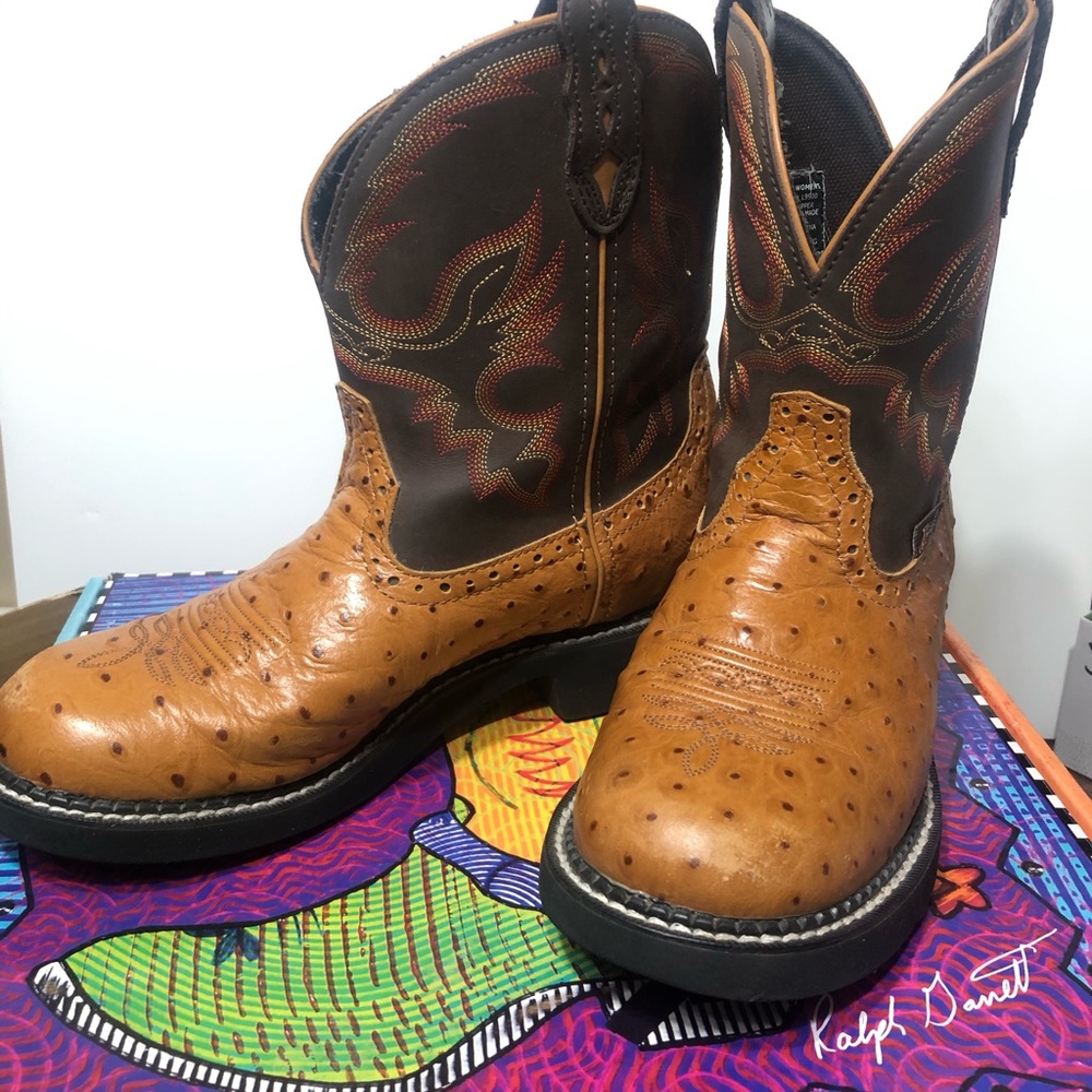 Justin Gypsy Ostrich Print Top Western Boot 8.5